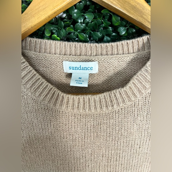 Sundance Winter Flowers Sweater Tan Floral Crewneck Lambswool Cashmere M - Picture 2 of 9